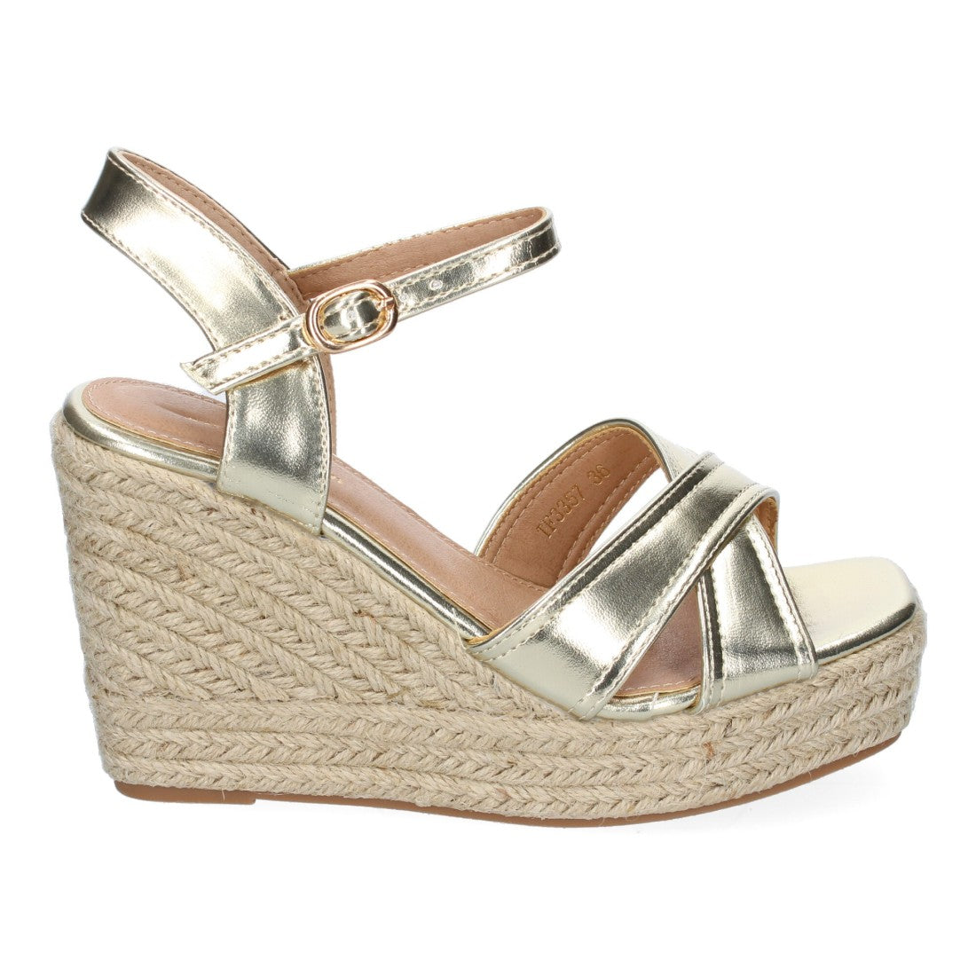 Sandalias Doradas Mujer Cuña Yute Tiras Cruzadas Elegantes