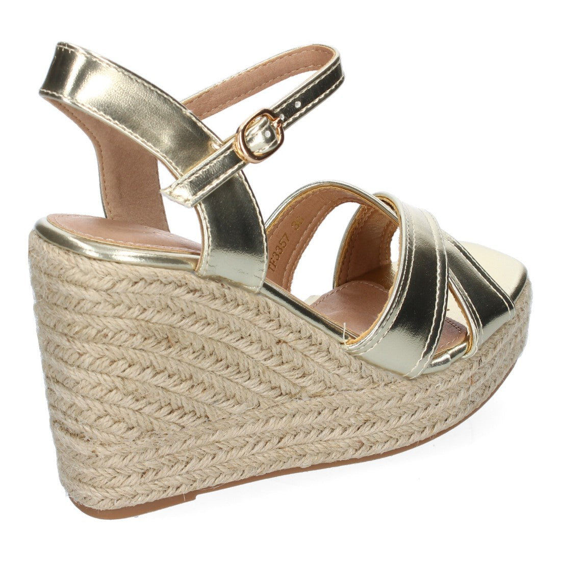 Sandalias Doradas Mujer Cuña Yute Tiras Cruzadas Elegantes