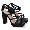 Sandalias Negras Tacón Tiras Finas Empeine Hebilla Fiesta
