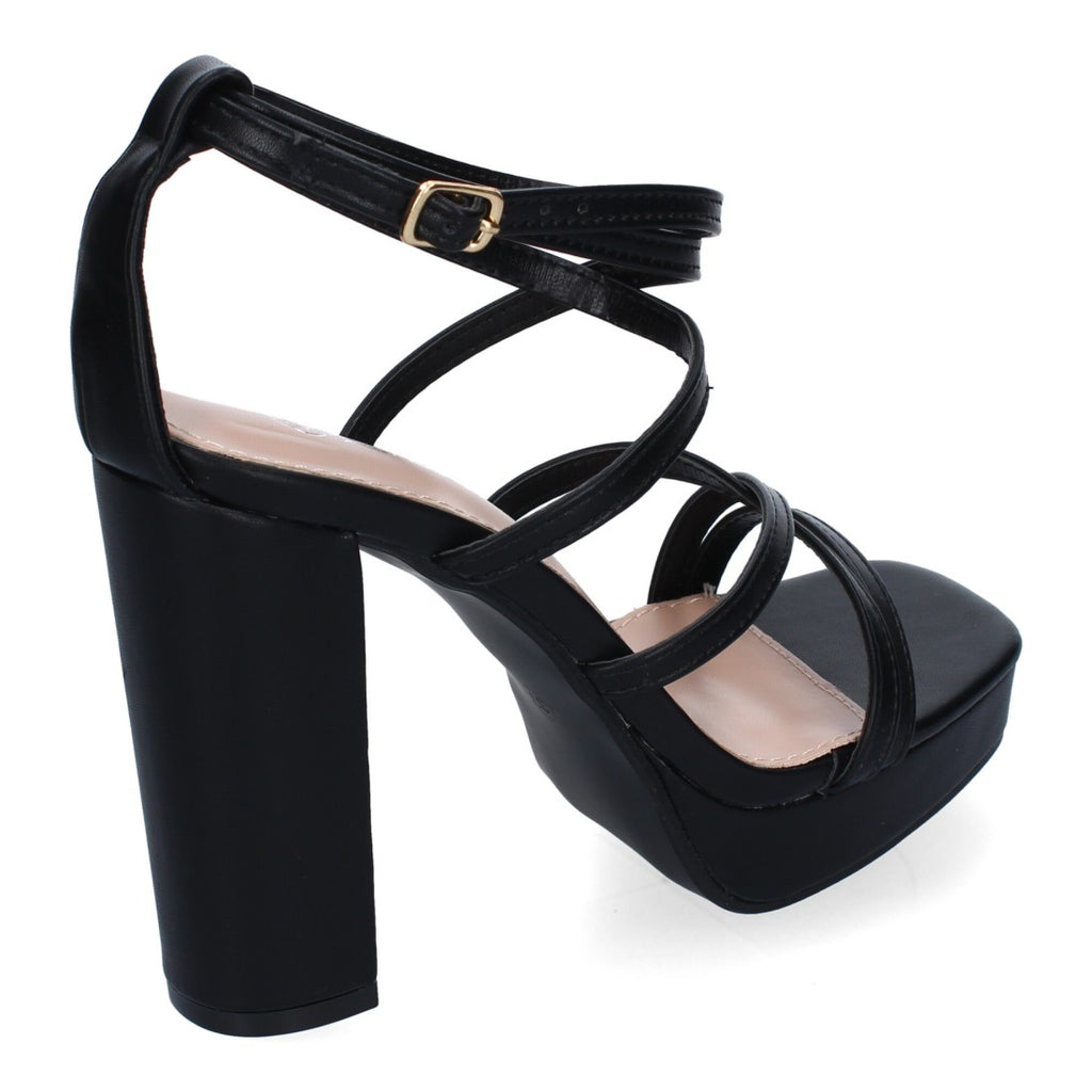 Sandalias Negras Tacón Tiras Finas Empeine Hebilla Fiesta