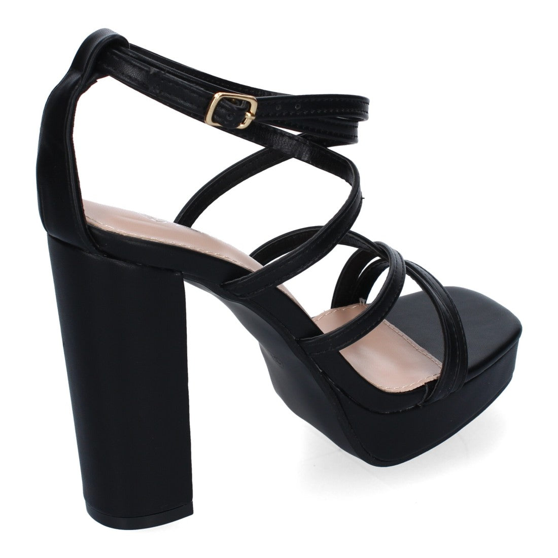 Sandalias Negras Tacón Tiras Finas Empeine Hebilla Fiesta