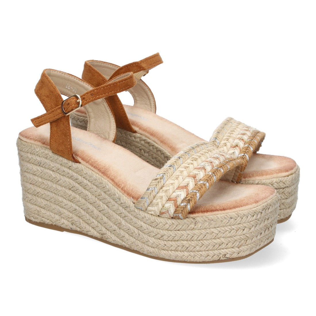 Sandalias Camel Mujer Cuña Yute Pala Trenzada Hebilla Elegantes