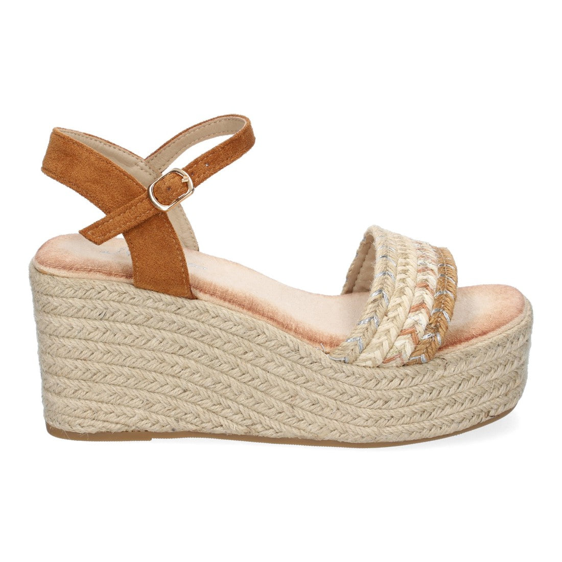 Sandalias Camel Mujer Cuña Yute Pala Trenzada Hebilla Elegantes