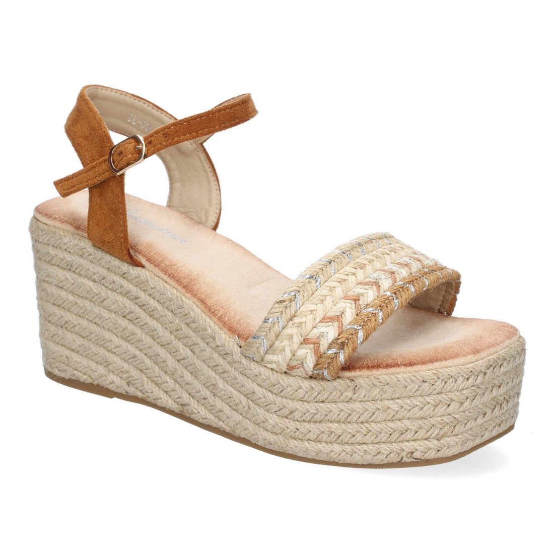 Sandalias Camel Mujer Cuña Yute Pala Trenzada Hebilla Elegantes
