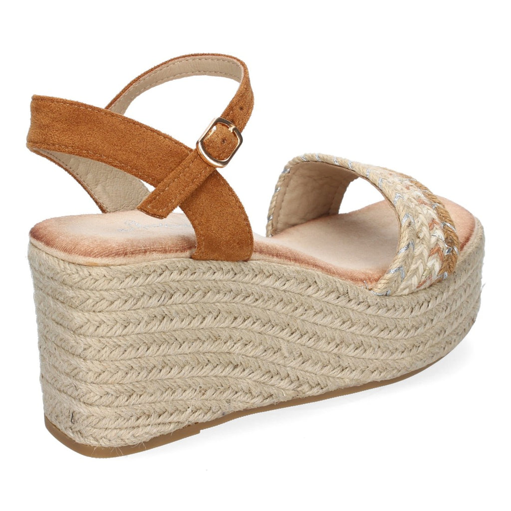 Sandalias Camel Mujer Cuña Yute Pala Trenzada Hebilla Elegantes
