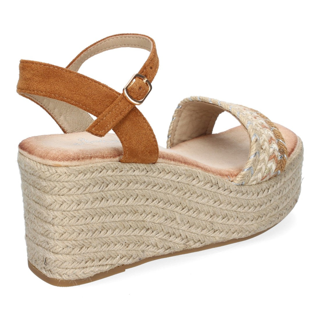Sandalias Camel Mujer Cuña Yute Pala Trenzada Hebilla Elegantes