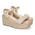 Sandalias Beige Mujer Cuña Yute Pala Trenzada Hebilla Elegantes