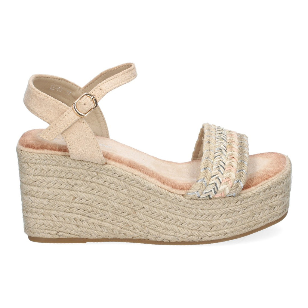 Sandalias Beige Mujer Cuña Yute Pala Trenzada Hebilla Elegantes