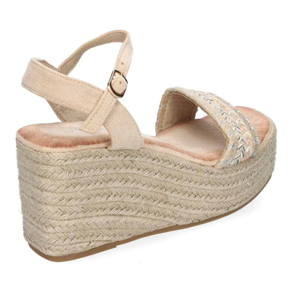 Sandalias Beige Mujer Cuña Yute Pala Trenzada Hebilla Elegantes
