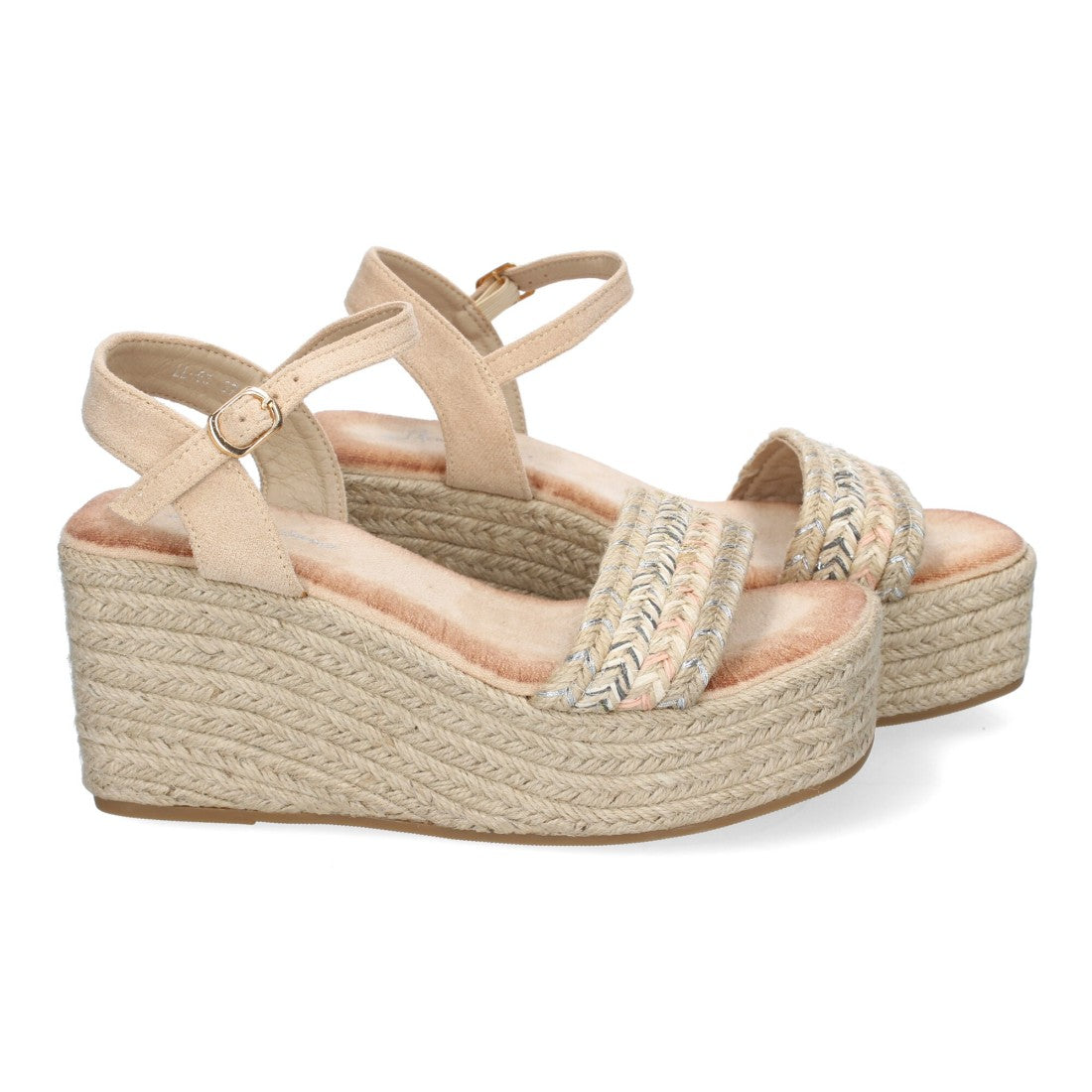 Sandalias Beige Mujer Cuña Yute Pala Trenzada Hebilla Elegantes