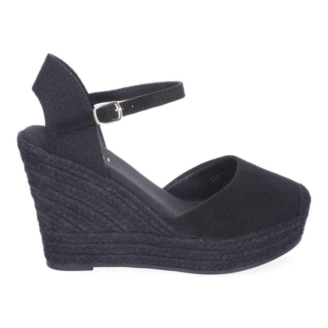 Sandalias Negras Mujer Cuña Yute Tobillo Ajustable Cómodas