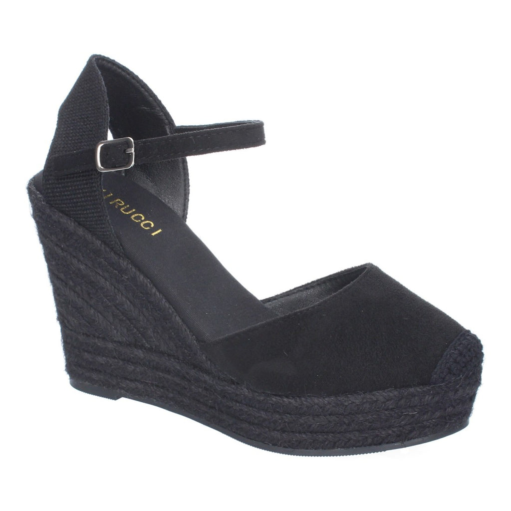 Sandalias Negras Mujer Cuña Yute Tobillo Ajustable Cómodas