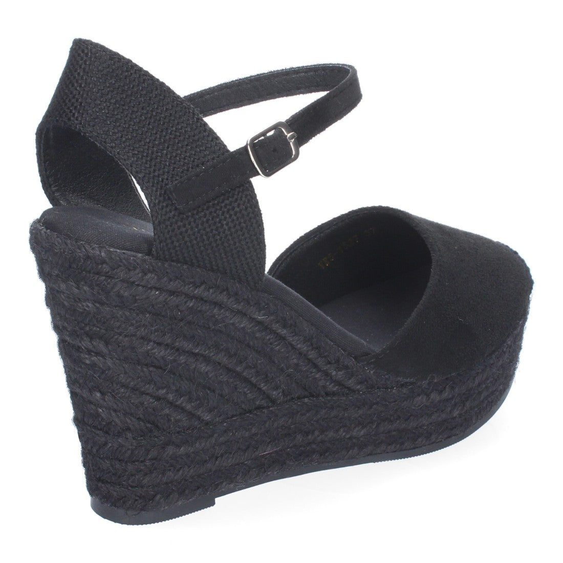 Sandalias Negras Mujer Cuña Yute Tobillo Ajustable Cómodas