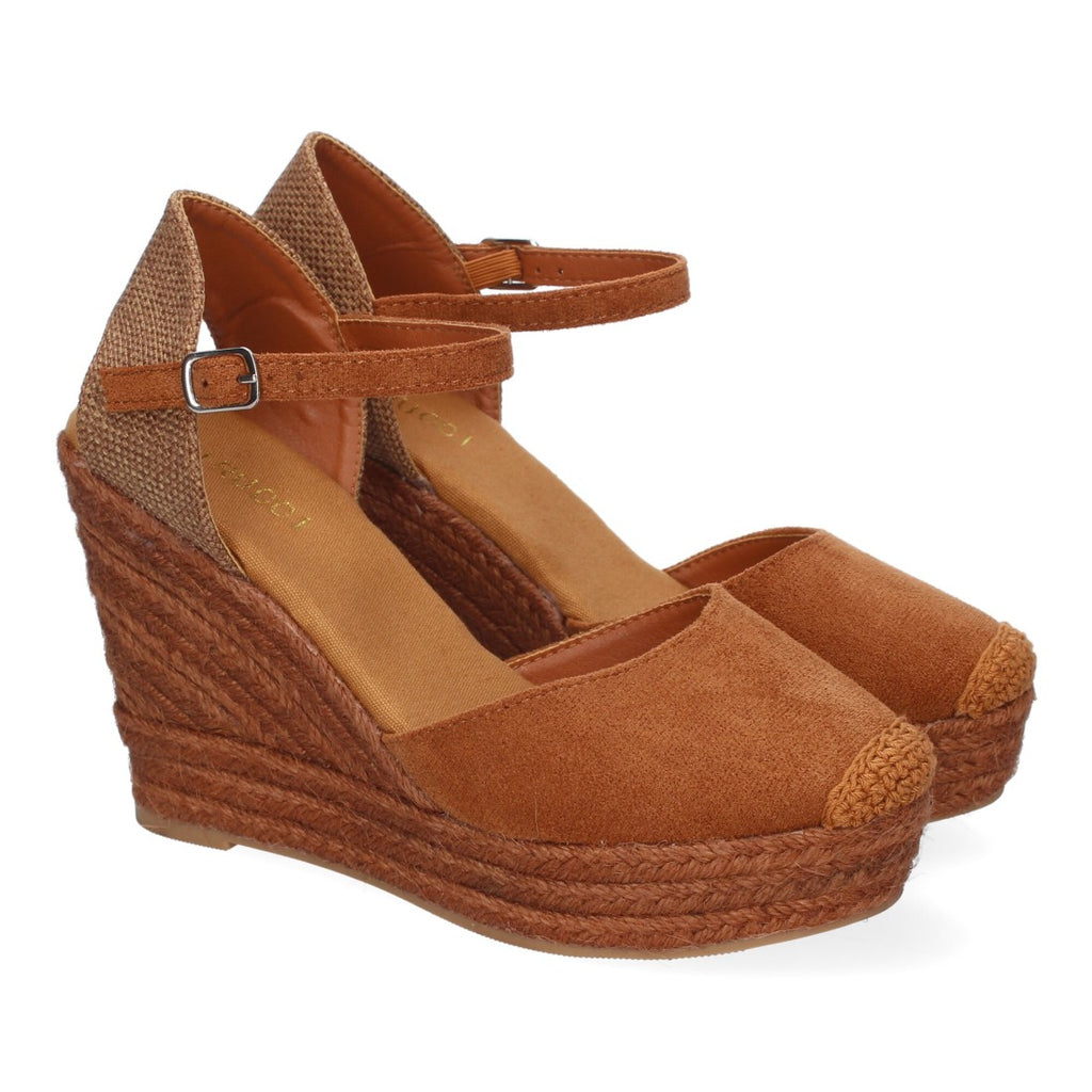 Sandalias Camel Mujer Cuña Yute Tobillo Ajustable Cómodas