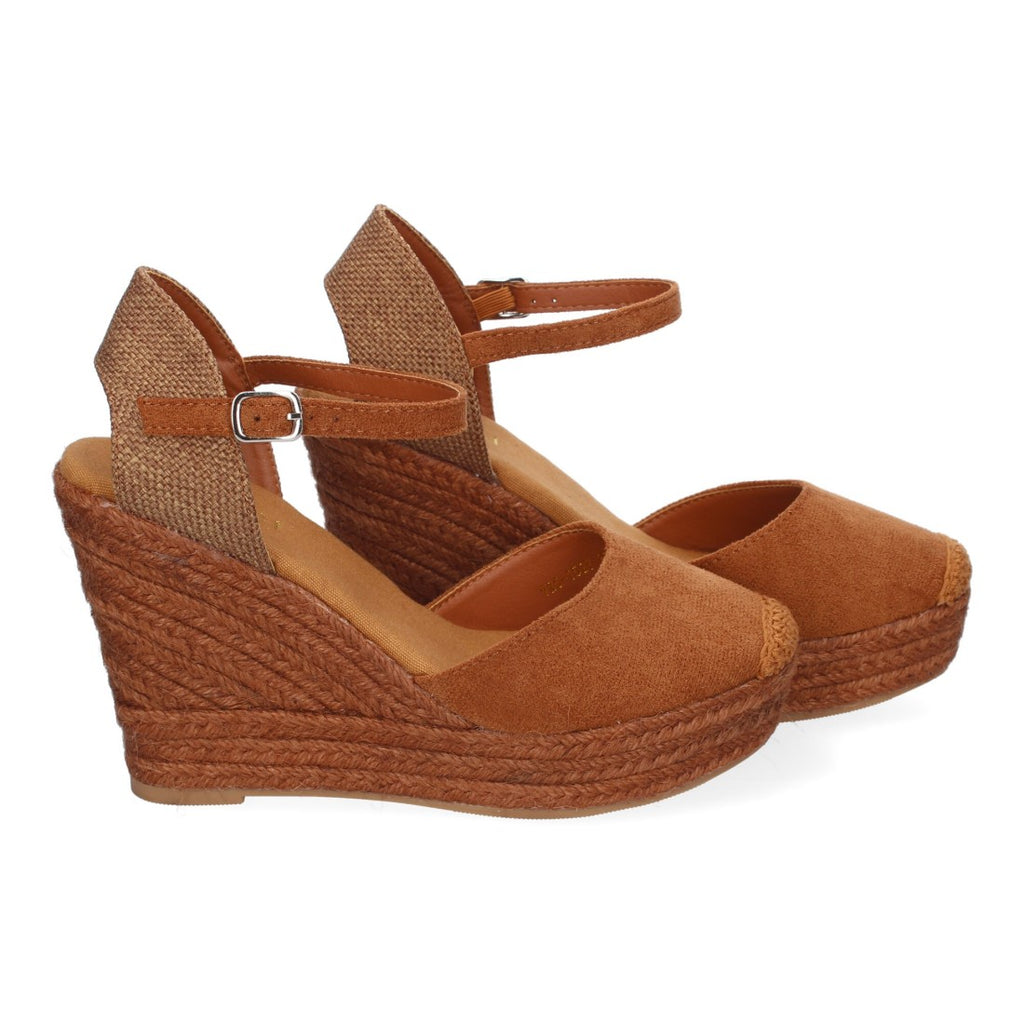 Sandalias Camel Mujer Cuña Yute Tobillo Ajustable Cómodas