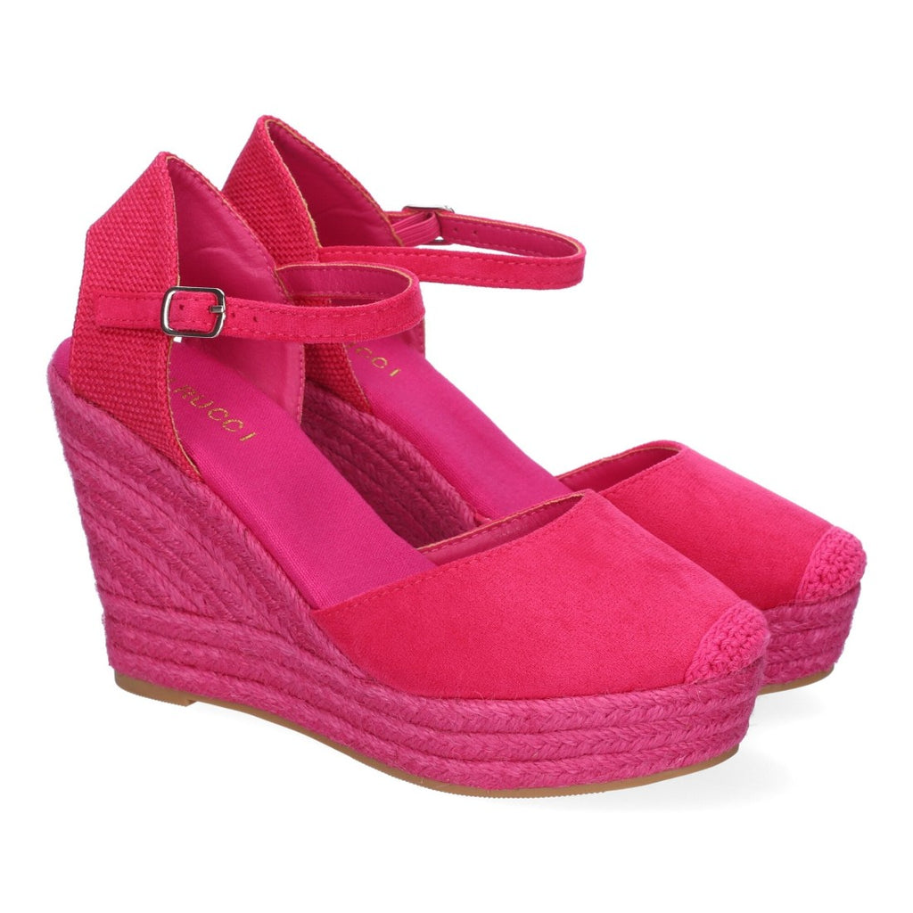 Sandalias Rosas Mujer Cuña Yute Tobillo Ajustable Cómodas