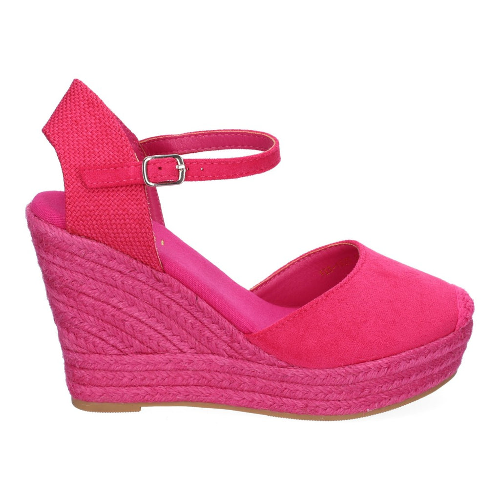 Sandalias Rosas Mujer Cuña Yute Tobillo Ajustable Cómodas