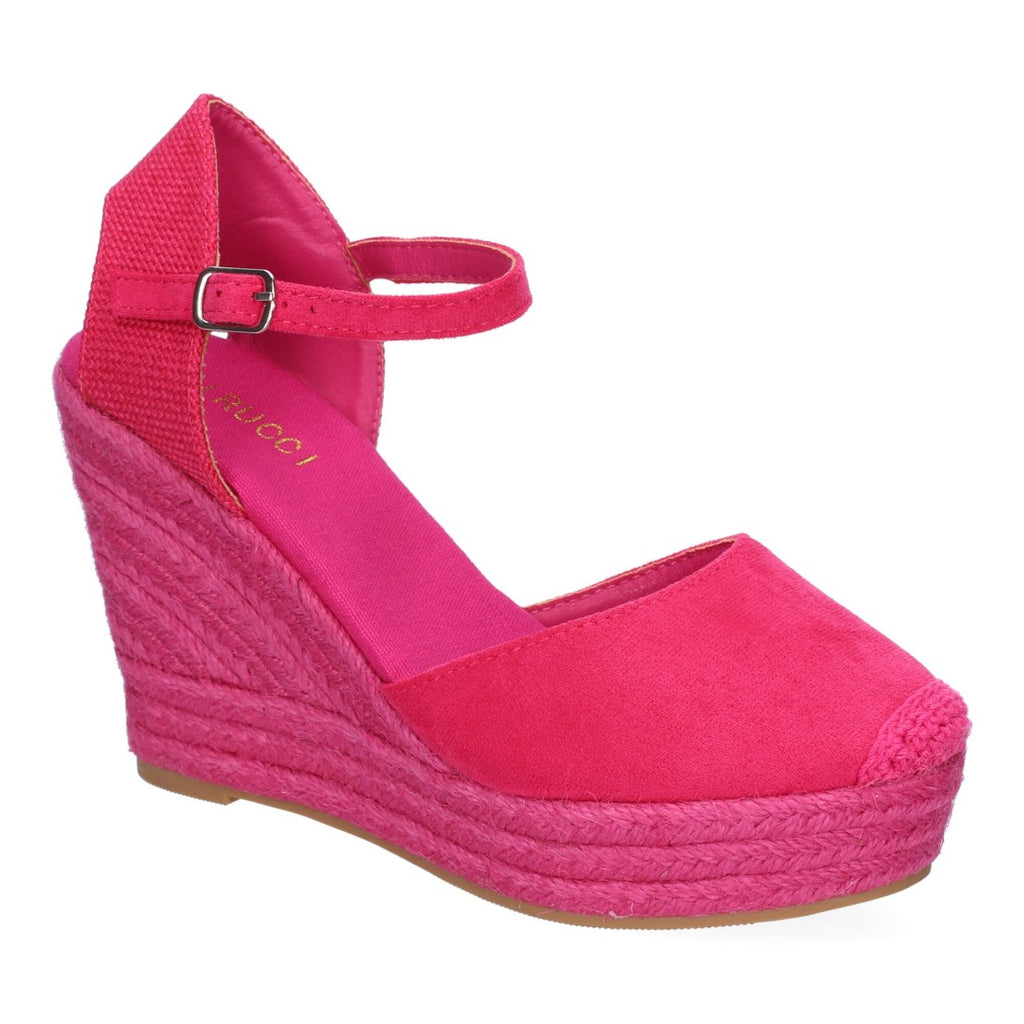 Sandalias Rosas Mujer Cuña Yute Tobillo Ajustable Cómodas