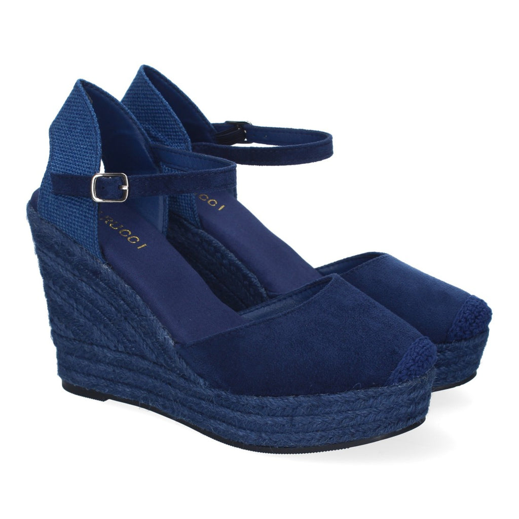 Sandalias Azul Marino Mujer Cuña Yute Tobillo Ajustable Cómodas