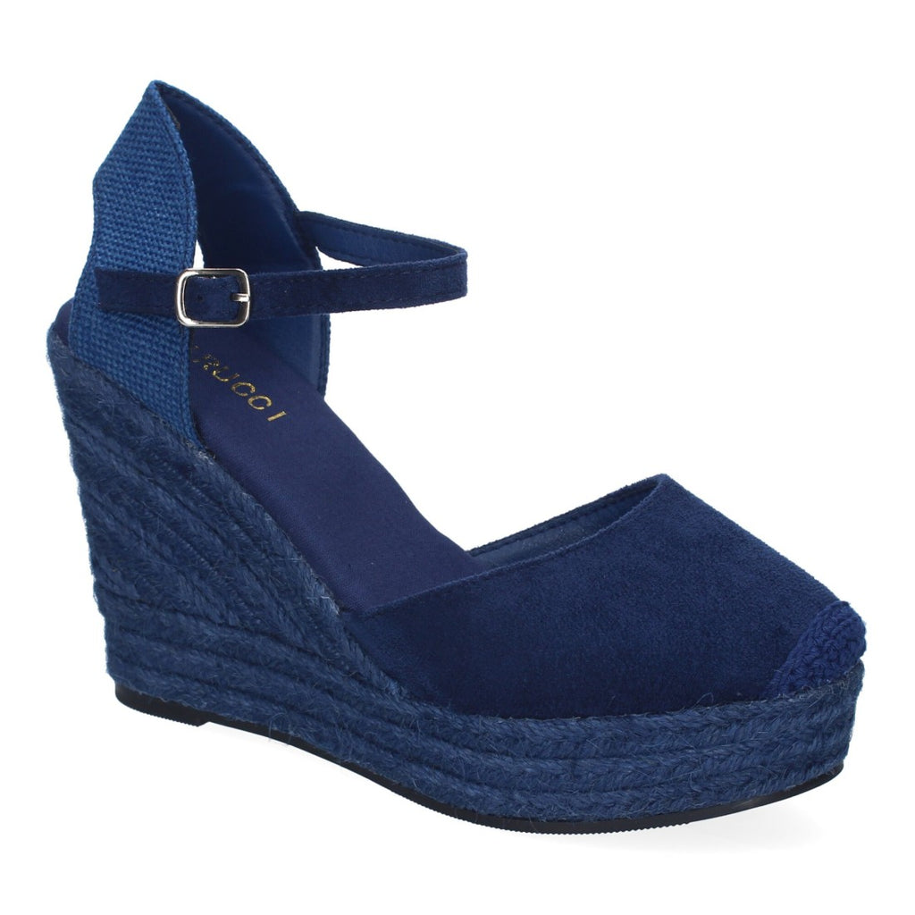 Sandalias Azul Marino Mujer Cuña Yute Tobillo Ajustable Cómodas