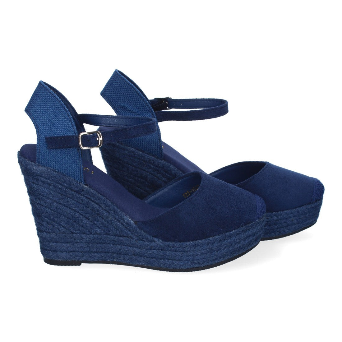 Sandalias Azul Marino Mujer Cuña Yute Tobillo Ajustable Cómodas