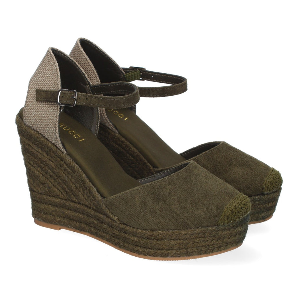 Sandalias Verdes Mujer Cuña Yute Tobillo Ajustable Cómodas