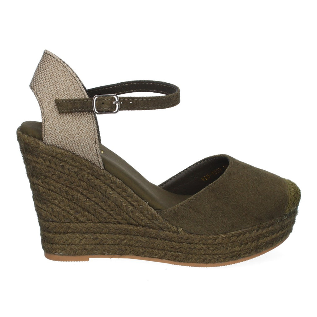 Sandalias Verdes Mujer Cuña Yute Tobillo Ajustable Cómodas
