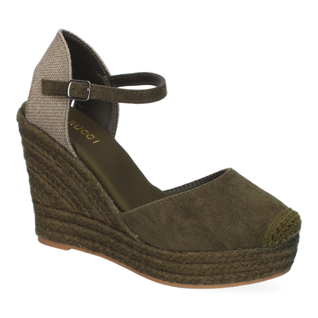 Sandalias Verdes Mujer Cuña Yute Tobillo Ajustable Cómodas