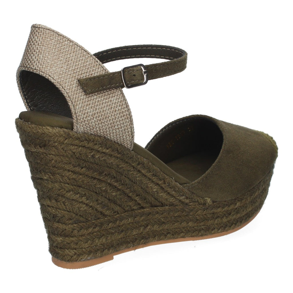 Sandalias Verdes Mujer Cuña Yute Tobillo Ajustable Cómodas