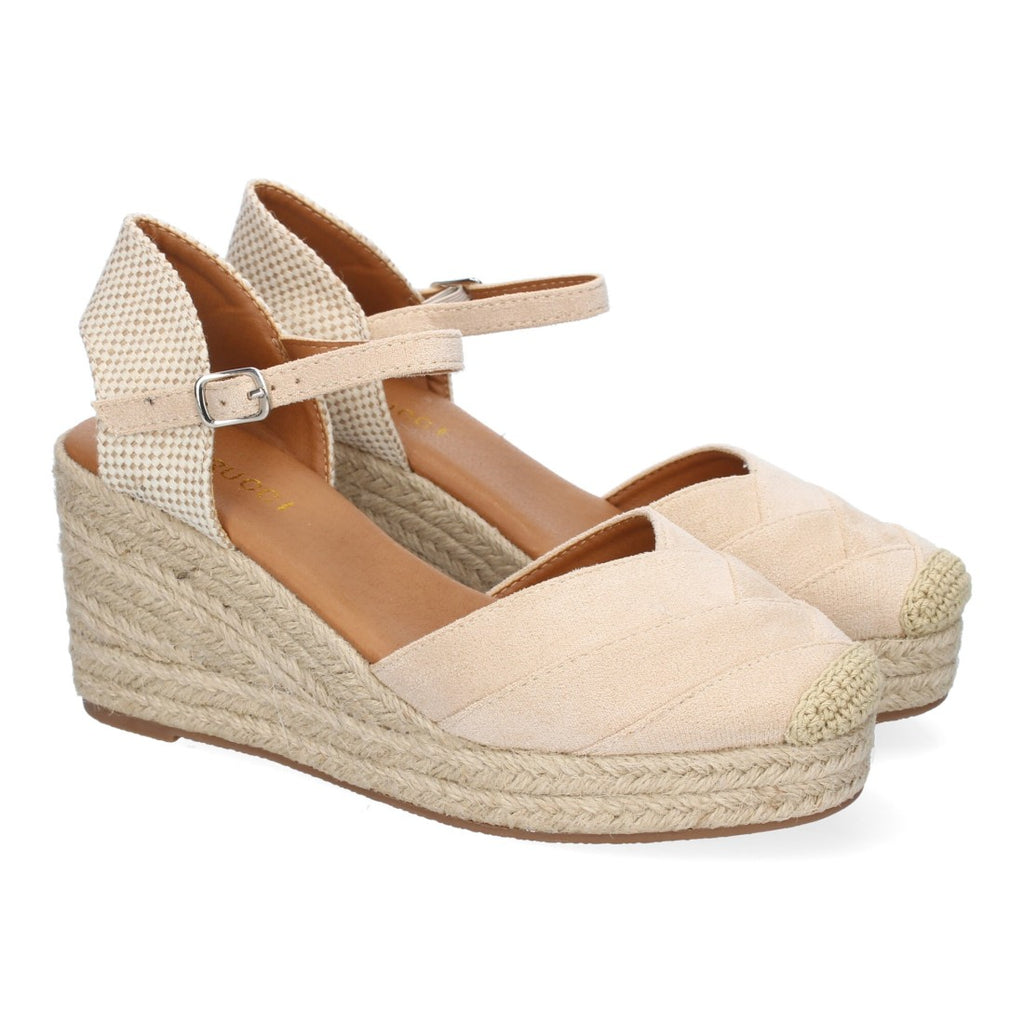 Sandalias Beige Mujer Cuña Yute Detalles Costura Cómodas