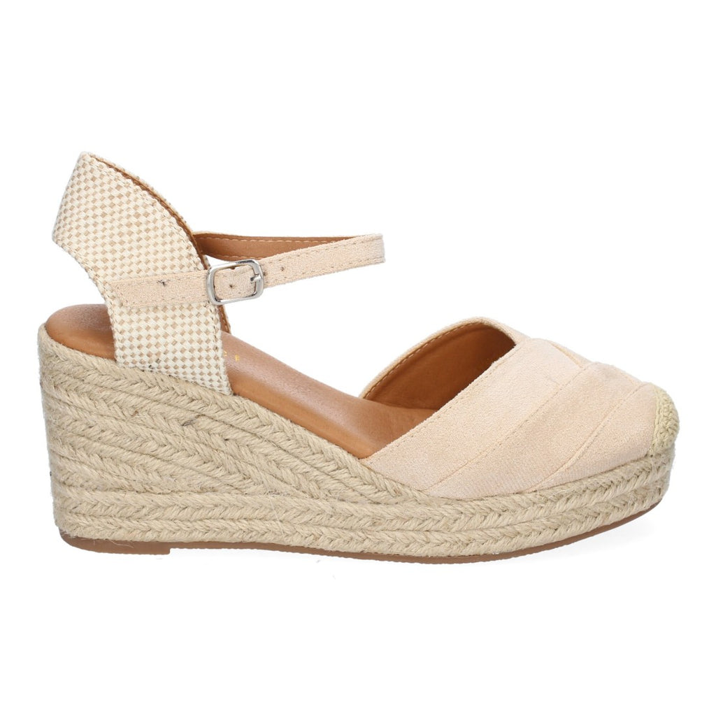 Sandalias Beige Mujer Cuña Yute Detalles Costura Cómodas