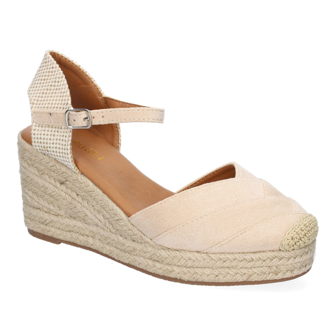 Sandalias Beige Mujer Cuña Yute Detalles Costura Cómodas
