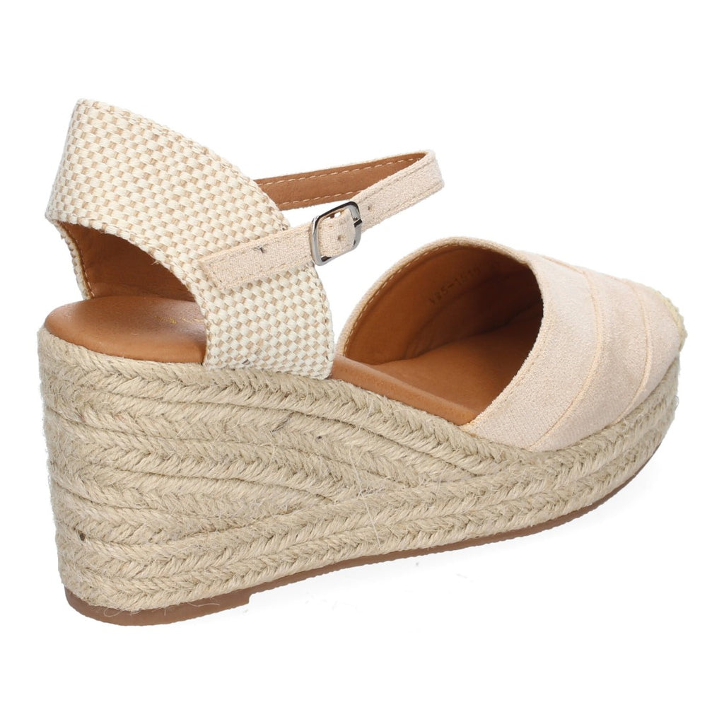 Sandalias Beige Mujer Cuña Yute Detalles Costura Cómodas