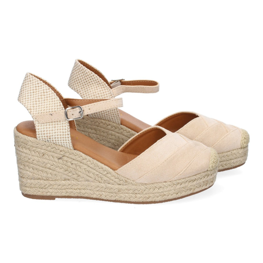 Sandalias Beige Mujer Cuña Yute Detalles Costura Cómodas