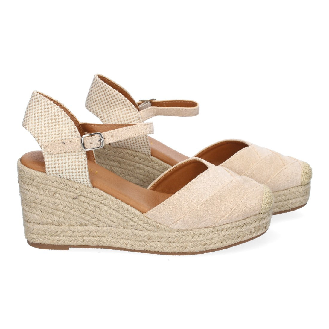 Sandalias Beige Mujer Cuña Yute Detalles Costura Cómodas