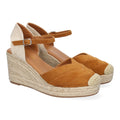 Sandalias Camel Mujer Cuña Yute Detalles Costura Cómodas