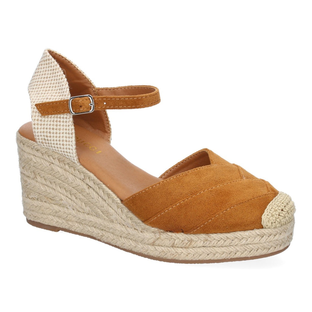 Sandalias Camel Mujer Cuña Yute Detalles Costura Cómodas