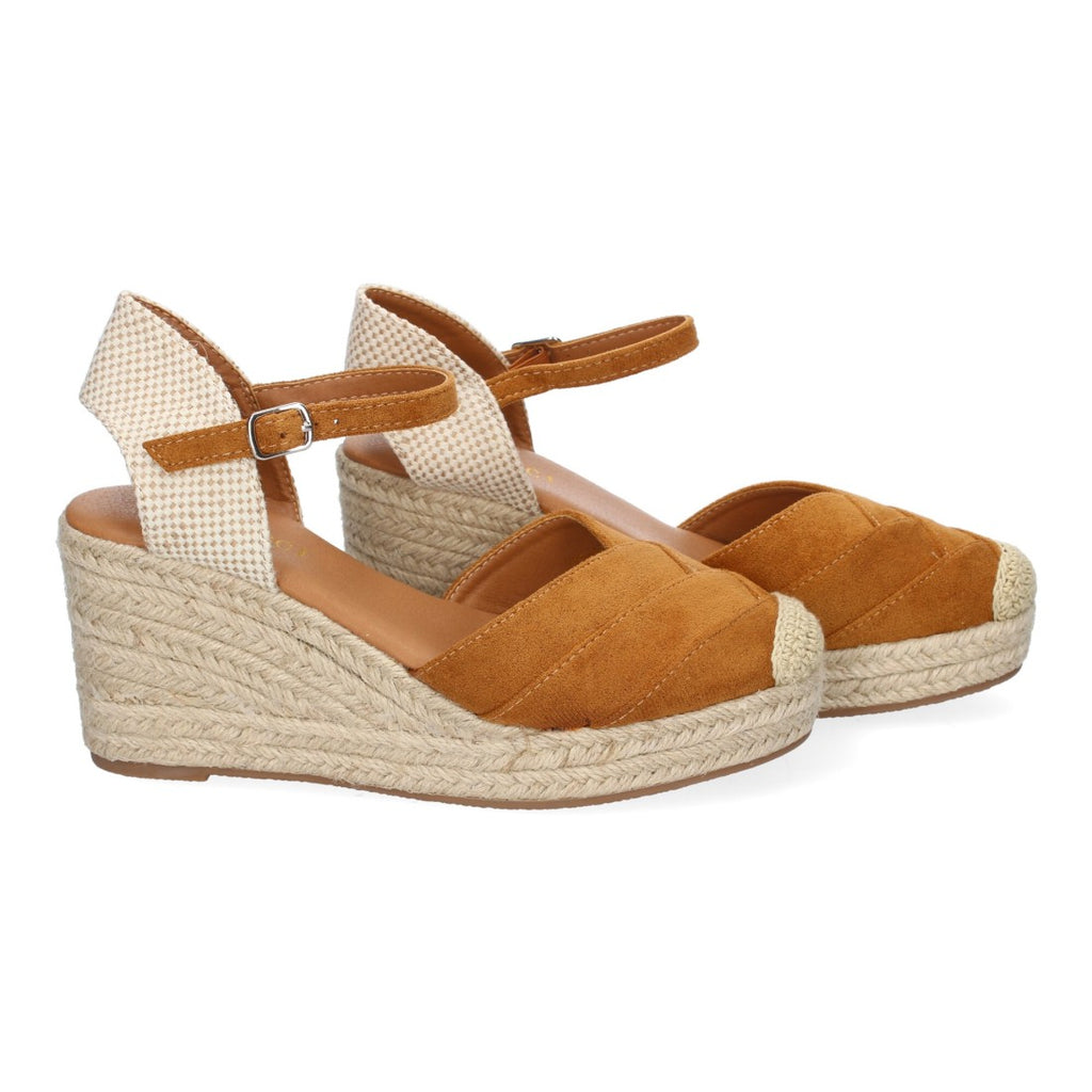 Sandalias Camel Mujer Cuña Yute Detalles Costura Cómodas