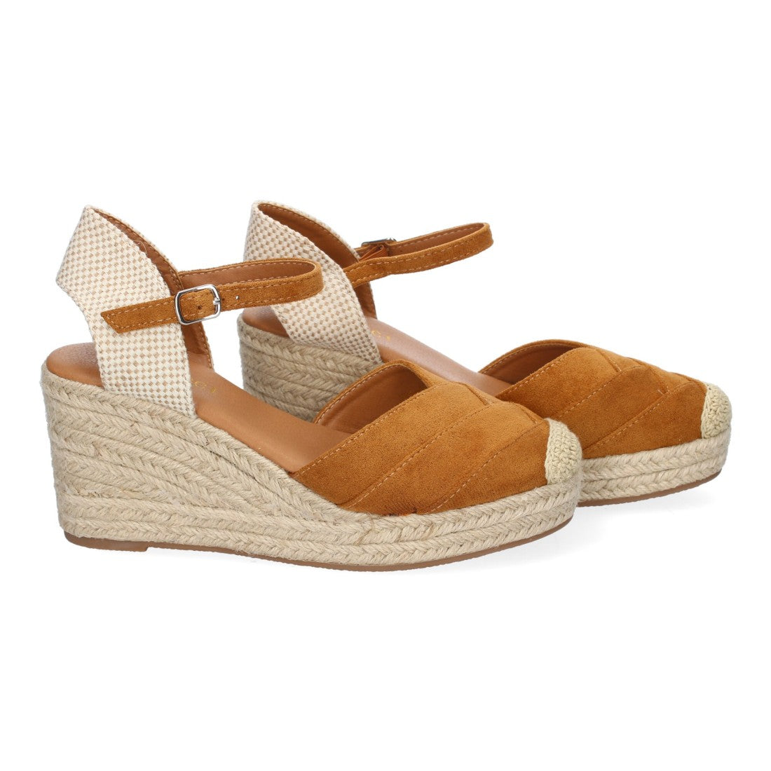 Sandalias Camel Mujer Cuña Yute Detalles Costura Cómodas