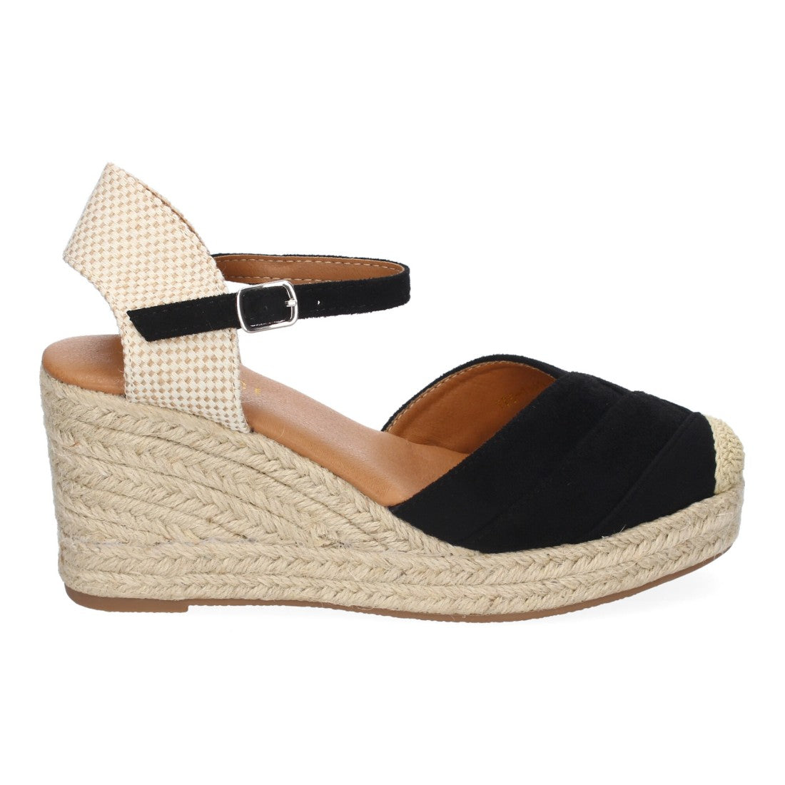 Sandalias Negras Mujer Cuña Yute Detalles Costura Cómodas