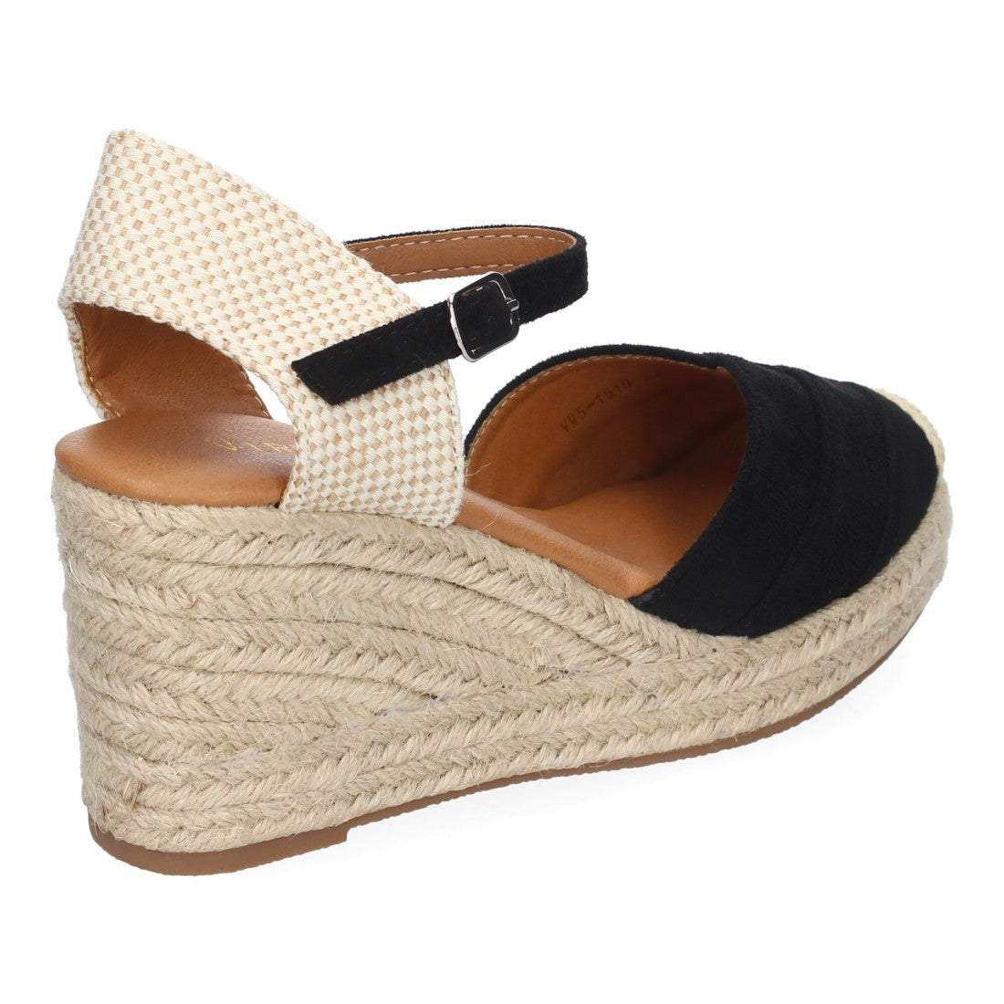 Sandalias Negras Mujer Cuña Yute Detalles Costura Cómodas