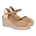 Sandalias Taupe Mujer Cuña Yute Detalles Costura Cómodas