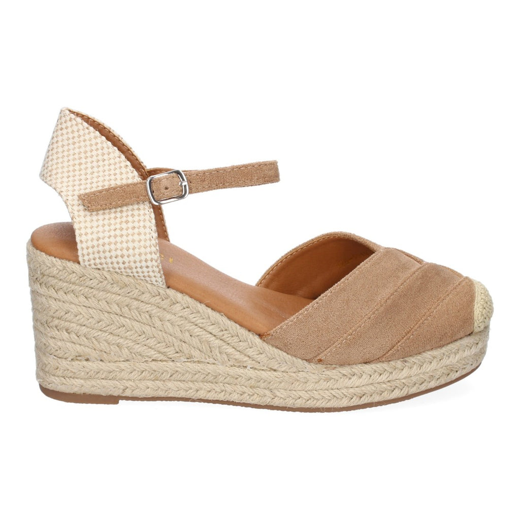 Sandalias Taupe Mujer Cuña Yute Detalles Costura Cómodas