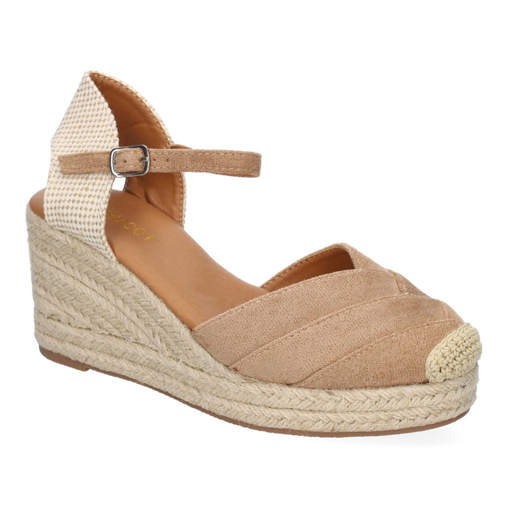 Sandalias Taupe Mujer Cuña Yute Detalles Costura Cómodas
