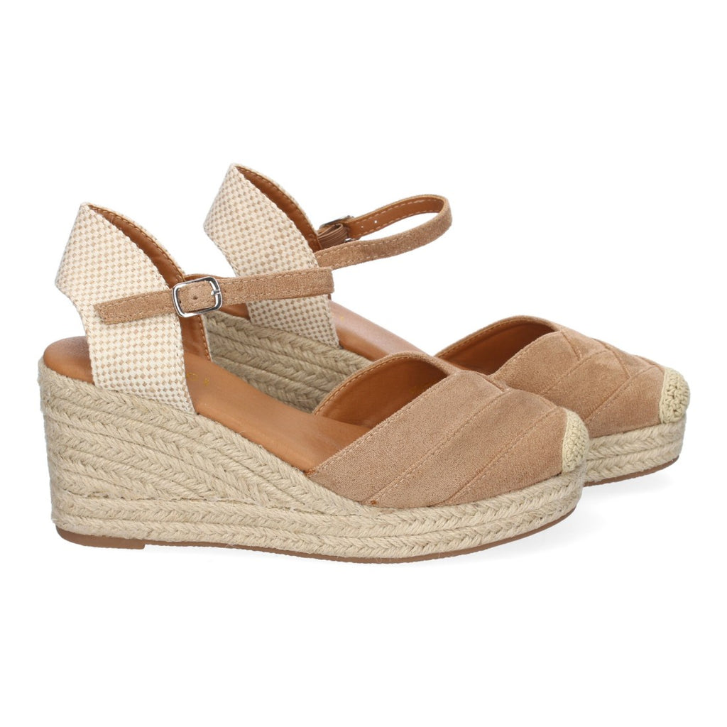 Sandalias Taupe Mujer Cuña Yute Detalles Costura Cómodas