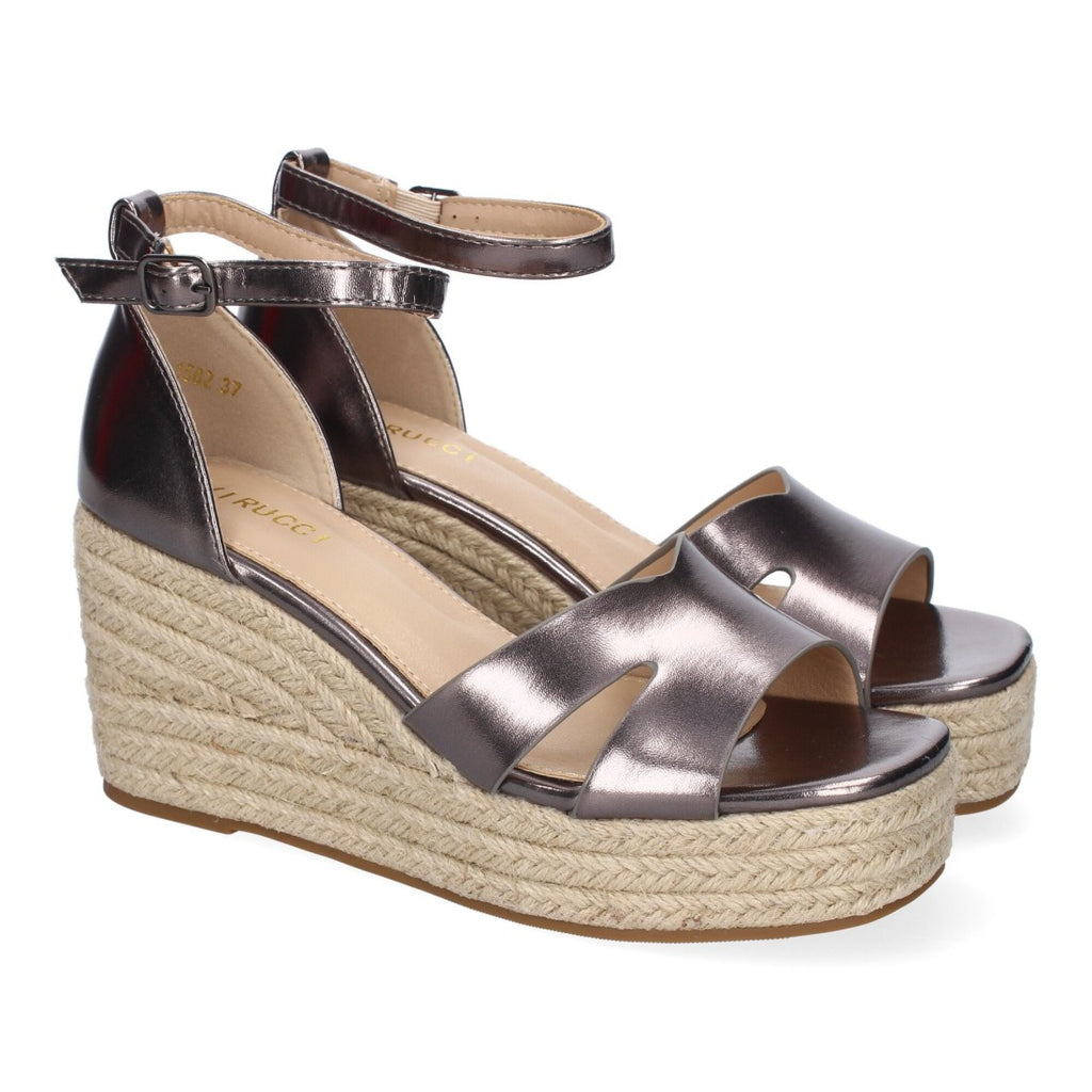 Sandalias Plomo Mujer Cuña Yute Cómodas Elegantes