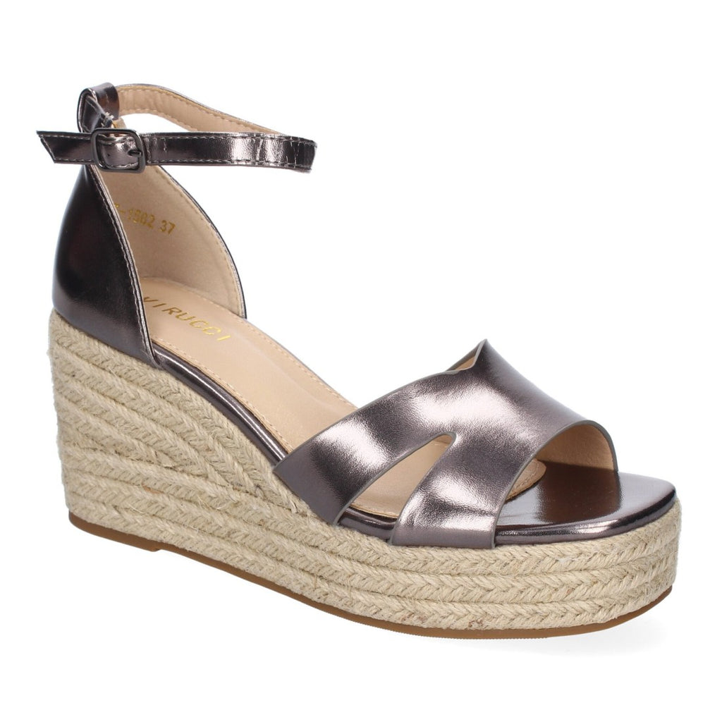 Sandalias Plomo Mujer Cuña Yute Cómodas Elegantes