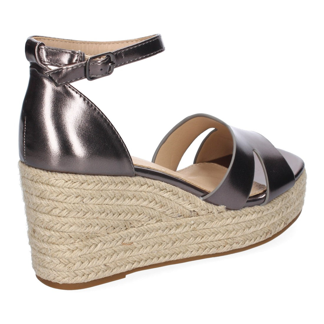 Sandalias Plomo Mujer Cuña Yute Cómodas Elegantes