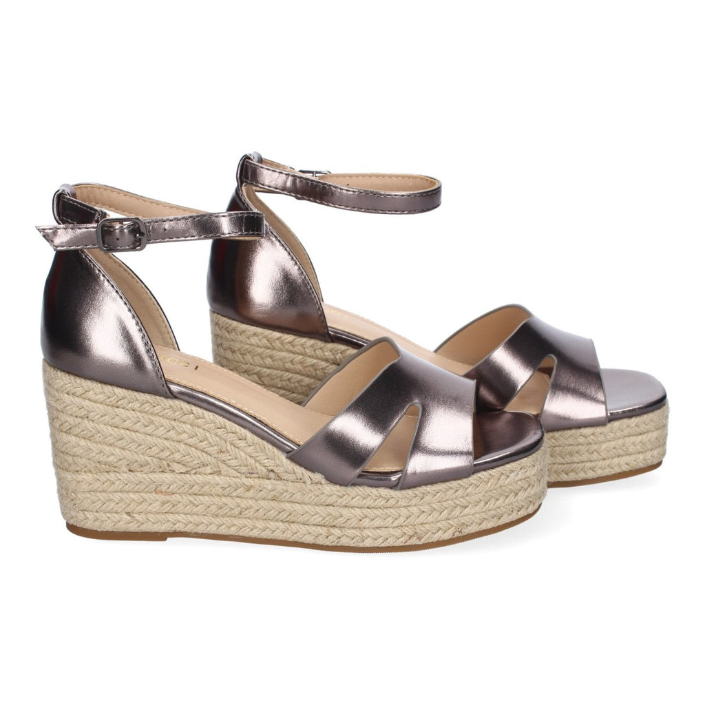 Sandalias Plomo Mujer Cuña Yute Cómodas Elegantes