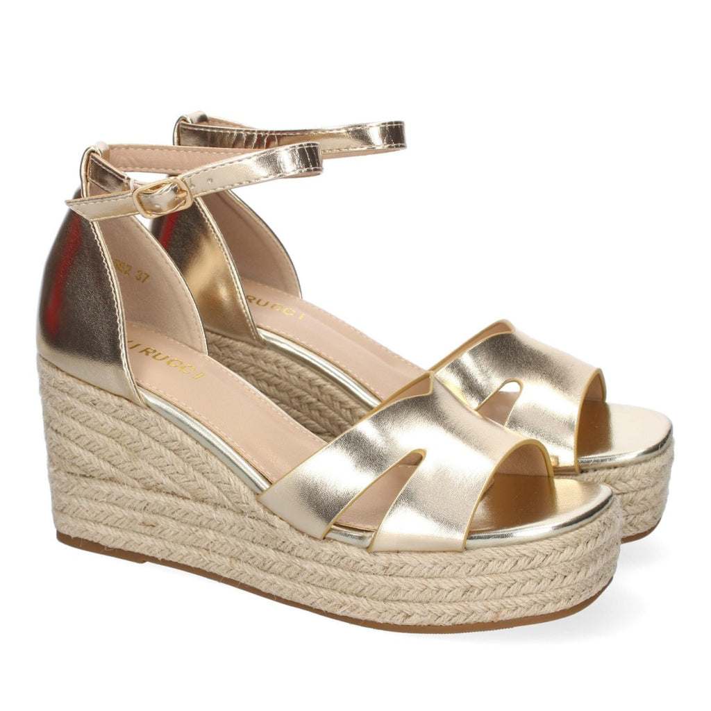 Sandalias Doradas Mujer Cuña Yute Cómodas Elegantes